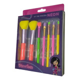 Kit Com 7 Pincéis Discoteen Neon Infantil E Adulto