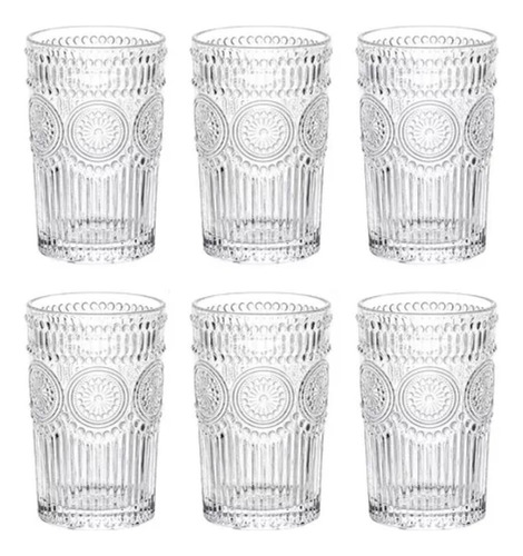 Vasos De Vidrio Labrado Premium Transparente 340ml Set X 6