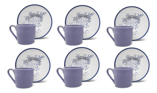 Jogo Xícaras Café / Cafezinho  80 Ml Lavanda Fern Porcelana