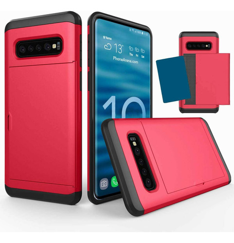 Funda Para Samsung Galaxy S10 Plus, Rojo/tarjetero/silicona