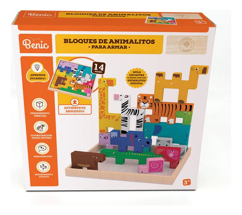 Juego Didactico De Madera Animales Bloque 3d Montesori 