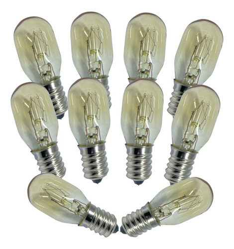 10 Lampadas Geladeira Forno Microondas Bocal Rosca E14 15w Cor Da Luz Branco-quente 220v