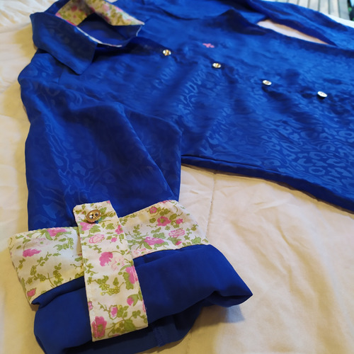 Camisa Feminina Dudalina Onça Azul Com Acabamento Floral - P