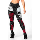 Legging Estampada Caveira Floral Florida Preta Vermelha Rock