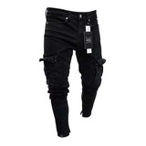 Jeans Pitillo Rasgados Hombre Negro