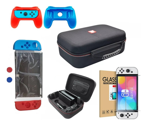 Maleta Nintendo Switch + Lamina De Vidrio + Carcasa + Grip 