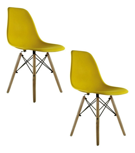 Set 2 Sillas Eames Mundo In Oslo Para Comedor Color De La Estructura De La Silla Amarillo Color Del Asiento Amarillo