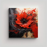 70x70cm Cuadro Acuarela Habitación A Rojo Y Negro Flores