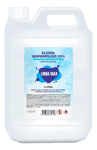 Limpa Telas Limpeza Clínicas Isopropílico 70% Galão 5000ml