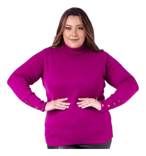 Blusa Feminina Lã Tricô Plus Size Com Botão 