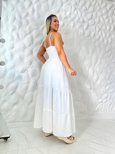 Vestido Longo Branco Alça Regulavel E Reveillon Outras Cores