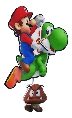 Reloj De Péndulo De Mario Bross- Yoshi Movimiento En Hongo