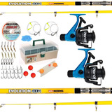 Kit Pesca Pejerrey 2x Caña 4 Mt Telescopica Accion Punta + 2x Reel + 1x Caja Completa Llena De Accesorios