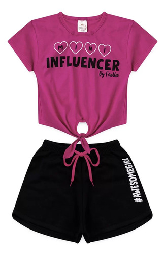 Conjunto Cropped Verão Infantil Menina Mini Influencer