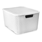 Cesto Organizador De Plástico Rattan Branco 7l C/ Tampa