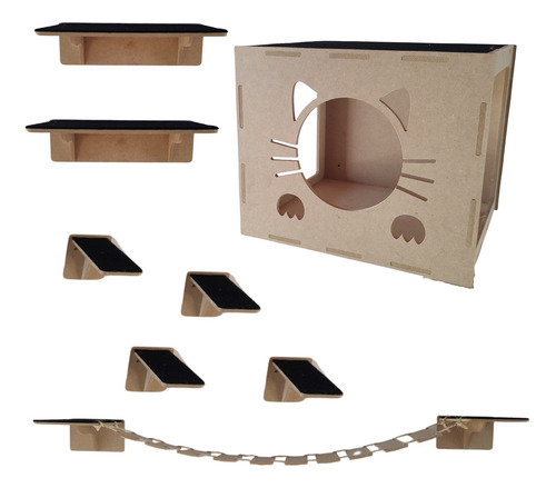  Kit Playgroud Para Gatos Kit 8 Peças De Parede Ponte Degrau