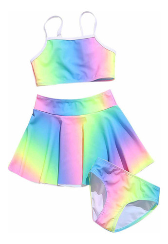 Traje De Baño Multicolor Sin Mangas Dividido Para Niñas, Tra