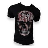 Playera Moderna Calavera Franja Pedrería Tipo Philipp Plein