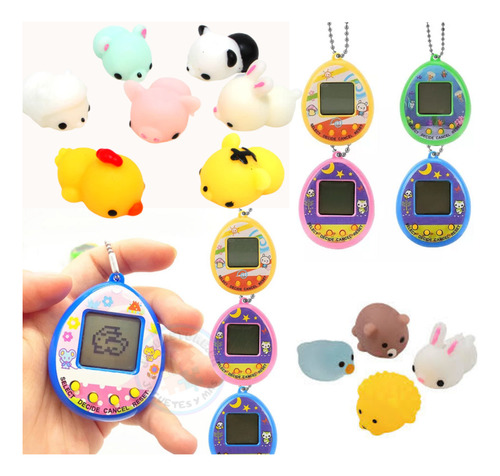 Combo Mascota Virtual Tamagotchi + 5 Squishies Mochi 