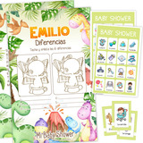 Juegos Baby Shower Dinosaurio Personalizado Imprimible