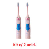 Kit 2 Un Escova Dental Elétrica Infantil Porco Rosa Techline
