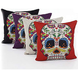 L&j Art 4 Pcs 18 X 18 Pulgadas Calavera Funda De Al...