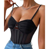 Crop Top Corset Tiras Ajustables Con Transpariencia Sexy 