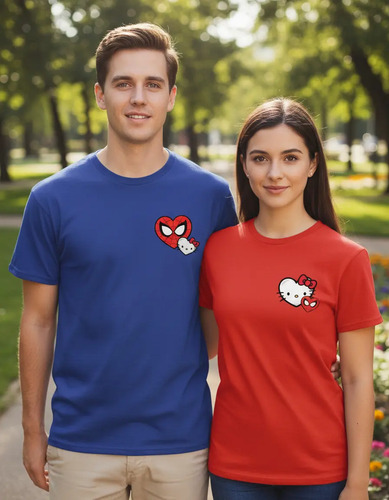 Combo Playera Duo Pareja Novio Spiderman Hello Kitty Corazón