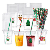 Nitial 100 Vasos De Plastico Transparente De Navidad De 12 O