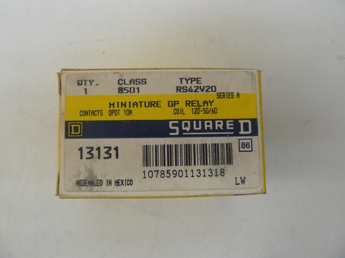 Square D 8501 Rs42v20 Series A Miniature Gp Relay 10a 12 Vvj