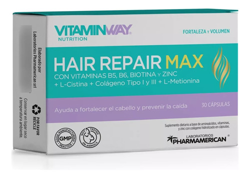 Hair Repair Max  L-cistina + Colageno Tipo I Y Lll X 30caps