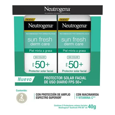 Caja De Protector Solar Sunfresh FPS 50+ Sin Color 40g 2 Piezas Todo Tipo de Piel Neutrogena | Meses sin interés
