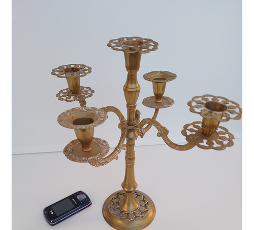 Antiguo Candelabro En Bronce 4 Brazos 5 Velas Porta Velas