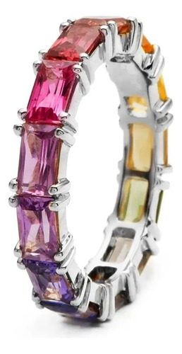 Anillo Dorado Para Dama Con Ronda De Circonios De Colores