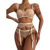 Set De Liguero De Encaje Transparente Con Corsé Sexy