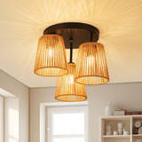 Lmpara Boho Techo, 3-luces Rattan Granja, Semi Flush Montaje