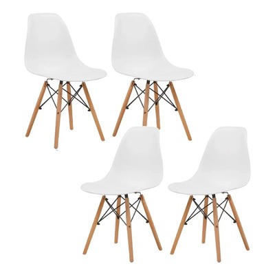 Set De 4 Sillas Eames Comedor Modernas Minimalistas Cocina Estructura De La Silla Madera Asiento Blanco Diseño De La Tela Plastico | Envío gratis