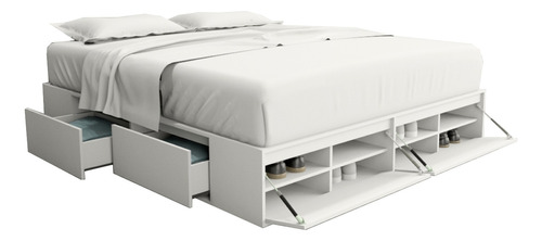 Cama Box Cajonera Con Zapatero P/ Sommier King 2,00 Por 2,00