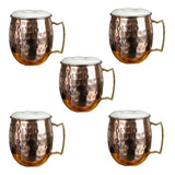 5 Caneca Moscow Mule Aço Inox Martelada 530ml Drink Bar