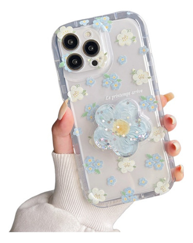 Funda Para iPhone Tpu Transparente Case Con Flores Soporte