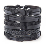 Pulsera Hombre Conjunto 5 En 1 Pulsera Cuero Genuino Soga