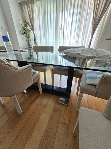 Mesa Comedor Cristal 90x180 Con Pata De Madera Y Platil