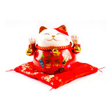 Gato Da Sorte Maneki Neko Cerâmica Decoração Oriental  11cm