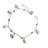 Pulsera Elefantes Perlas Colgantes Plata Fina 925 20cm