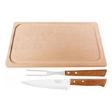 Kit Asado Tramontina 3 Piezas Cuchillo Tenedor Tabla Madera