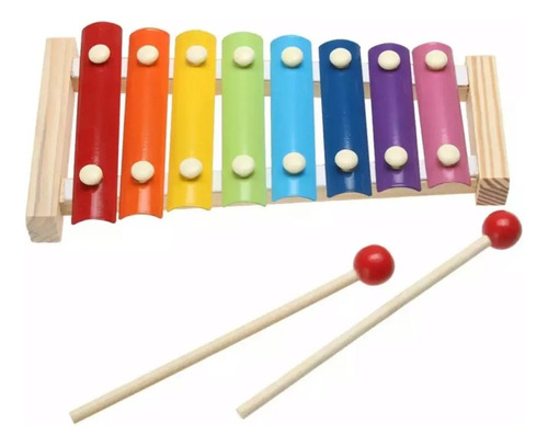 Xilofone Infantil Com 8 Teclas Tons Musica Colorido Madeira