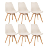 6 Cadeiras Estofada Leda Base Madeira Eames Cozinha Cores Estrutura Da Cadeira Creme