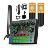 Kit Live Broadcast Mini Mixer V8s + 02 Microfones Condenser