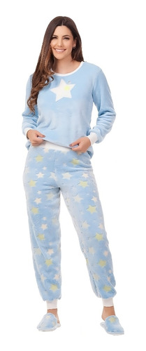 Pijama Fem Adulto Fleece Estrelas