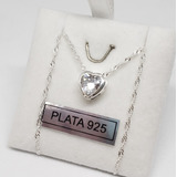 Collar De Plata Corazon Con Piedras Cadena 45 Cm Joyas Dama